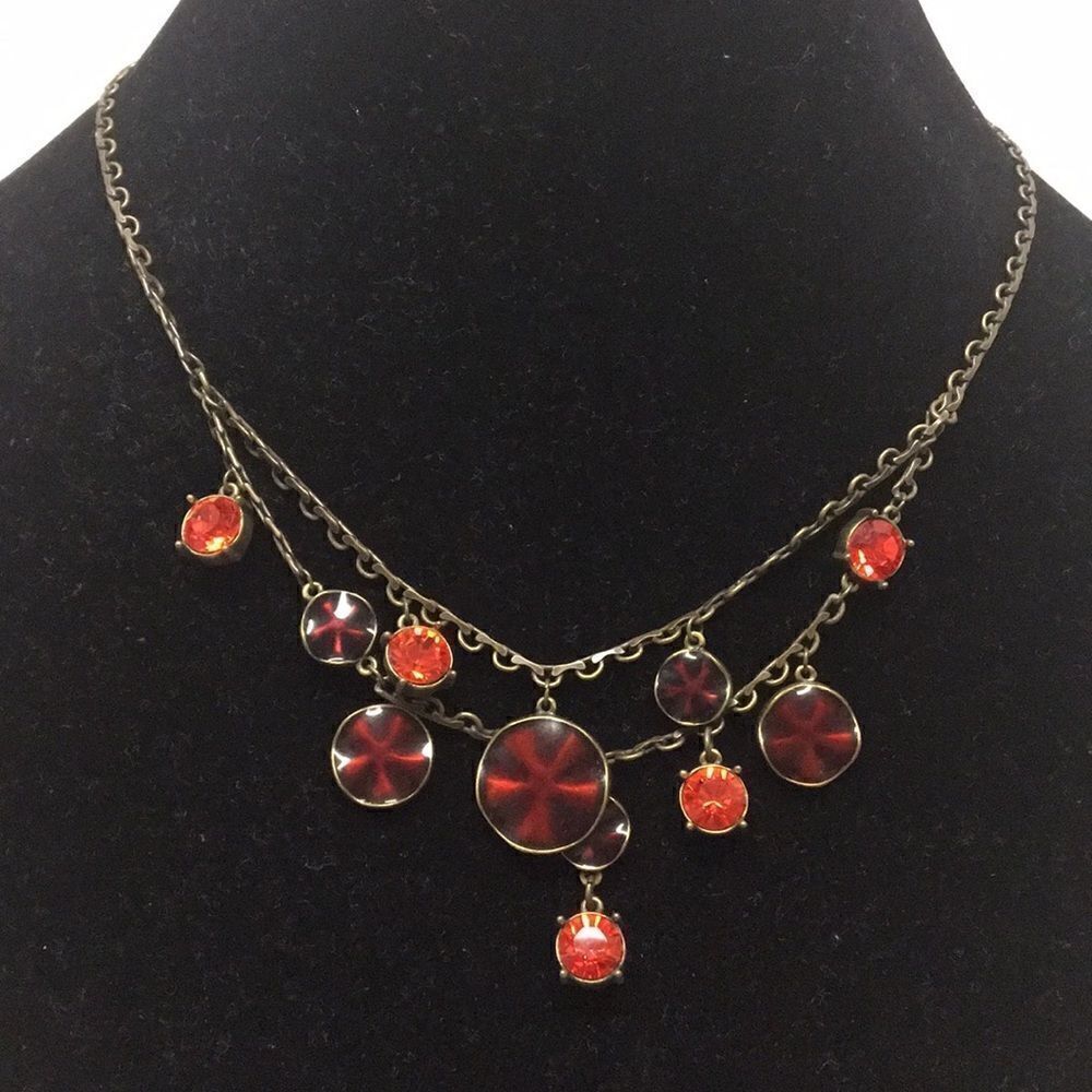 Burgundy and Orange Stone Necklace